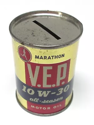 Vintage Marathon V.e.p. Mini Oil Tin Can Advertising Bank • $18