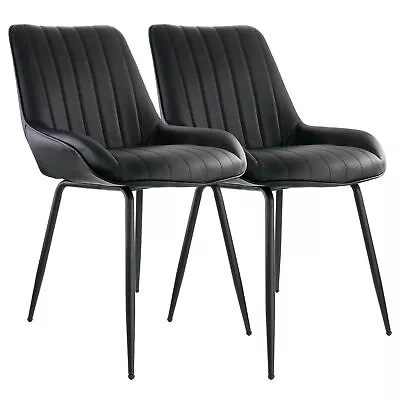 Elama 2 Piece Faux Leather Tufted Chair In Black With Black Metal Legs • $212.74