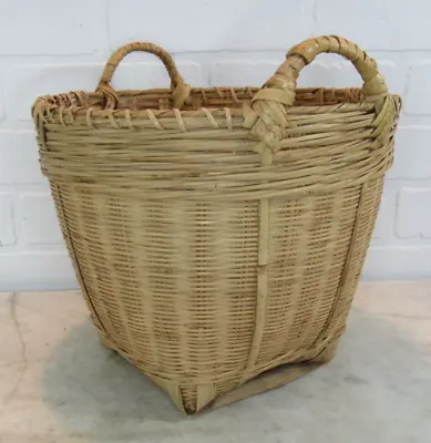 Vintage Wicker Bushel Basket With Handles And Rattan Frame 10.5  High • $40