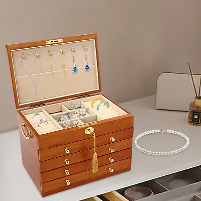 5-Layer Jewelry Storage Box Large Wooden Ring Necklace Organizer With 4 Drawers • $81.70