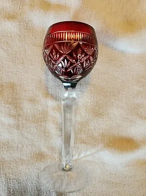 Vintage Bohemian Czech Hock Wine Glass Ruby Red Cut To Clear 6  Crystal Stemware • $15