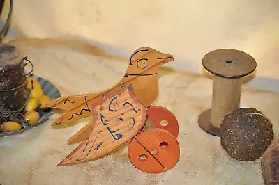 Vintage Wooden Bird Push Toy Folk Art Painting Prim Country Farmhouse Home Decor • $9.95