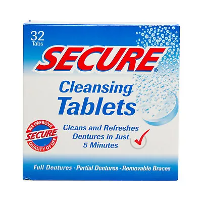 Secure Denture Cleansing Tablets 32 Tabs Fresh Made In USA Free Shipping • $15.77