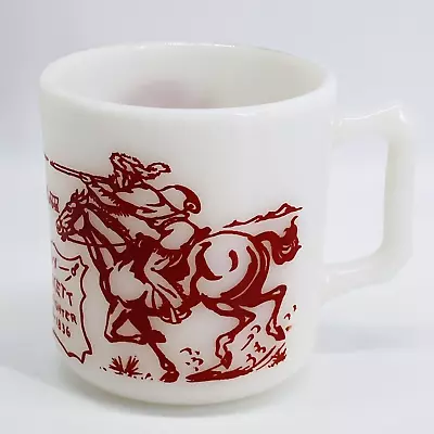 Vintage Mid-century Hazel Atlas Milk Glass Red Davy Crockett Kids Mug-western • $19.99