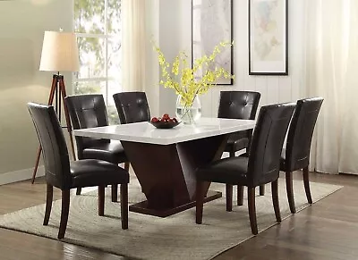 ON SALE - 7 Piece Rectangular Marble Top Dining Table & Espresso Chairs Set ICBL • $1455.86