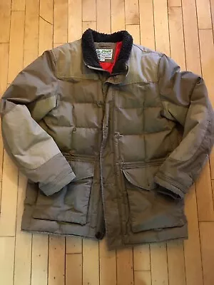 Eddie Bauer Mens Jacket Large Tan Yukon Goose Down EB550 Unique Sleeves EUC • $59