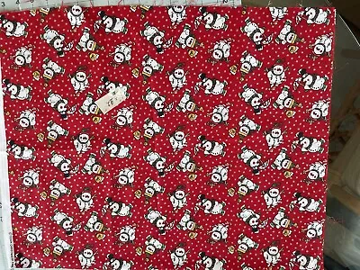 VTG  Ozark Remnant Christmas Fabric Snowman Flakes Quilt Red Cotton 36”x22” • $3.95