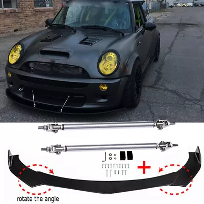 Front Bumper Lip Spoiler + Silver Strut Rods For MINI COOPER R50 R52 R53 F56 F60 • $65.05