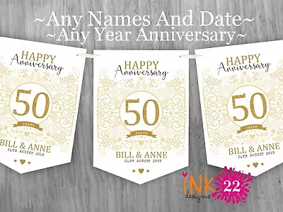 Personalised 50th Wedding Anniversary Golden Party Decoration Banner Bunting • £4.97