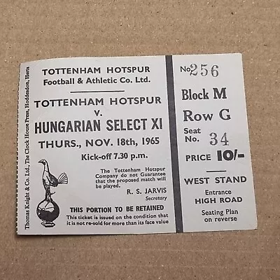 £6.99 • Buy Tottenham Hotspur Spurs Hungarian Select XI Ticket Stub Nov 18th 1965