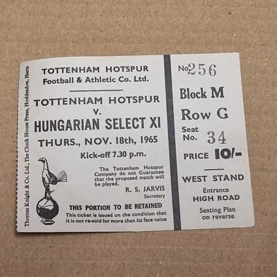 £6.99 • Buy Tottenham Hotspur Spurs Hungarian Select XI Ticket Stub Nov 18th 1965