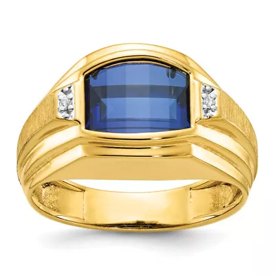 14K Yellow Gold Mens Created Sapphire Diamond Ring • $682