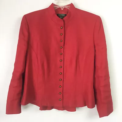 Lauren Ralph Lauren Womens 16 Blazer Red Linen Military Style Career Jacket • $53.39