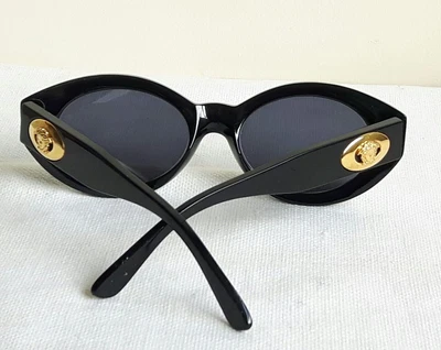 £115 • Buy Rare Vintage GIANNI VERSACE Gold Medusa Logo 480/A Black Acetate Sunglasses 90's