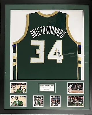 GIANNIS ANTETOKOUNMPO Signed Jersey NBA Milwaukee Bucks + Photos Framed PSA COA • $1495