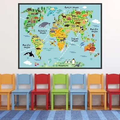 Animals World Map Wall Sticker WS-51385 • £10.98