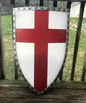 Medieval Knight Templar Heater Shield Red Cross Battle Crusader Armor Warrior • $86.24