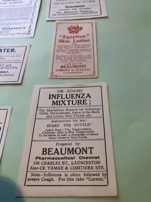 Old Chemist Labels - Beaumont Chemist & Optician Launceston Tasmania C 1930 • $25