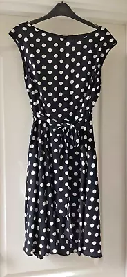 WALLIS Black & White Spotty Belted Dress - Size 10 - BNWT • £9.99