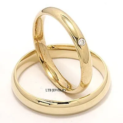 14k Yellow Gold His & Hers Wedding Bands Diamonds Matching Wedding Rings Set • $525.27