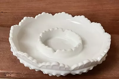 Fenton White Milk Glass Hobnail Dip Candy Dish /Candle Holder • $15