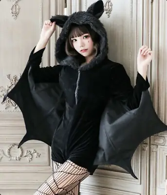 Black Bat Wing Hoodie Sweatshirt Punk Gothic Kawaii Costume Cosplay NEW • £32.72