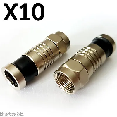 10x RG6 F Connectors Compression Crimp Male Plugs Outdoor Satellite Coax Cable • £10.49