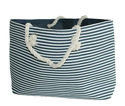 Blue & White Nautical Rope Handle Beach Shoulder Tote Bag • £10.50