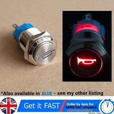 12V 16mm Car LED Light Momentary Horn Button Metal Switch Push Button Red P8I5 • £7.89