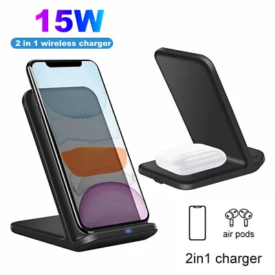 15W 2IN1 Wireless Charger Charging Pad Dock Stand For IPhone 12Pro Max Air Pods  • $13.99
