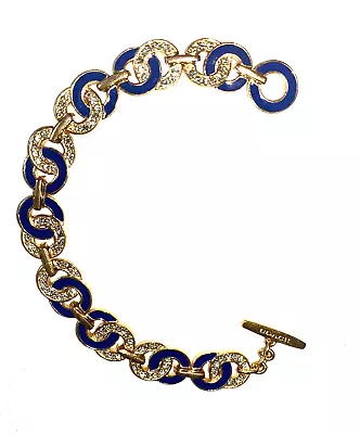 Coach Signature Bracelet Blue Enameled C's White Crystals Gold Plated Toggle  J2 • $59.99