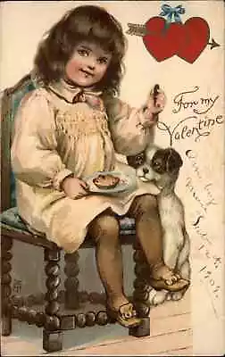 Nister No. 1285 Valentine Little Girl With Puppy Dog C1910 Vintage Postcard • $12.69