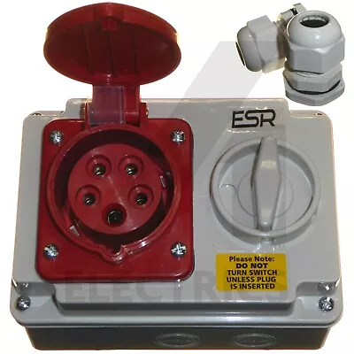 Interlocked Switched Socket 415 Volt 16A 32A 4 Pin 5 Pin Red IP44 3 Phase 415v • £32.95