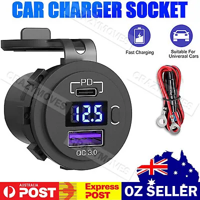 $19.95 • Buy PD Type C USB Car Charger And QC 3.0 Charger 12V Power Outlet Socket ON/Off VIC