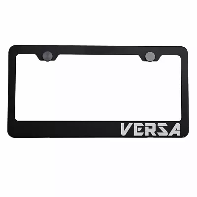 Matte Black License Plate Frame Silver VERSA Laser Etched Metal Screw Cap • $34.99