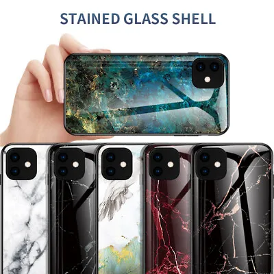 $14.98 • Buy For IPhone 14 13 14 Pro Max XR XS 6 7 8+Hybrid Marble Tempered Glass Case Cover