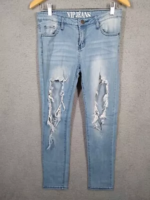 VIP Jeans Skinny Distress Women’s 7/8 Juniors Light Wash Denim Blue 27 Inseam • $10