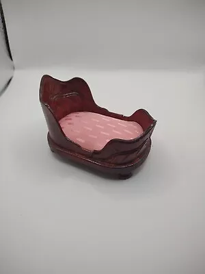 Dollhouse Curved Bed  Belter   Mahogany Finish Scale Miniature With Pink Cushion • $17.99