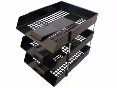 BLACK A4 PLASTIC TRAYS & RISERS Any Qty For Office Filing Stackable Stacking • £13.65