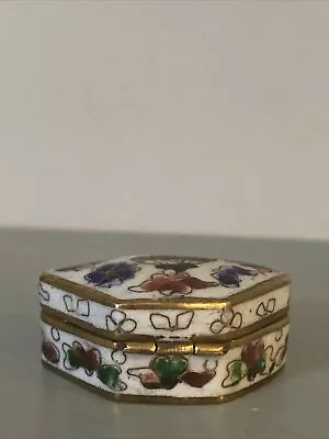 Vintage Cloisonne Enamel & Brass Lidded Triangle Pill Or Trinket Box Hinged Blue • $13.99