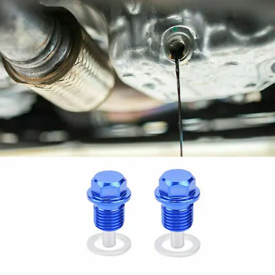 2PCS Anodized Magnetic Oil Change Pan Drain Plug Bolt Washer M12x1.5 Blue Nut • $6.99