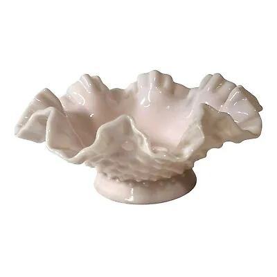 Fenton Hobnail Pink Milk Glass Ruffled Epergne 3 Candle Holder Bowl Vintage READ • $25.99