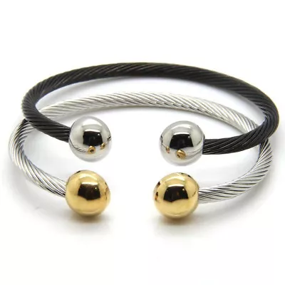 Mens Women Stainless Steel Magnetic Therapy Twist Cable Cuff 2 Magnets Bracelet  • $13.99