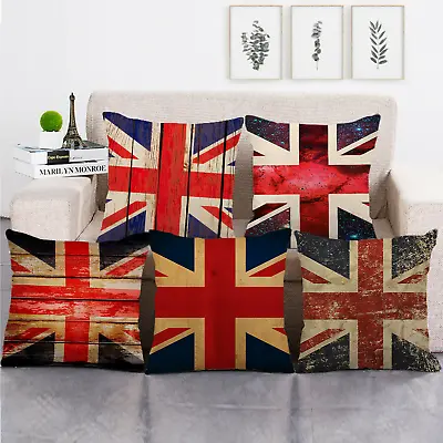 Union Jack British Flag Linen Square Decorative Throw Pillow Case Cushion Cover • £3.95