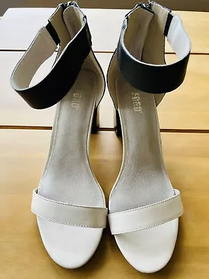 OXFORD Size 9 Strappy Leather Heels Sandals Black And White Monochrome LIKE NEW • $54.95