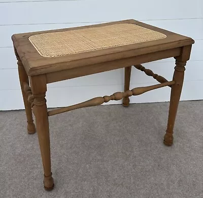 Vintage Farmhouse Wood Bench Stool Cane Rustic Cottage Piano Vanity Light Wood • $69.99