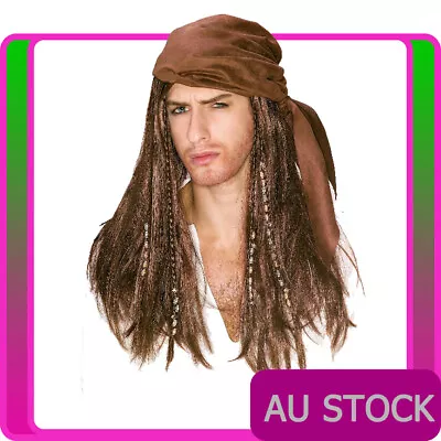 Pirate Bandana Scarf With Wig Dreads Hair Beads Jack Sparrow Caribbean Costume • $27.54