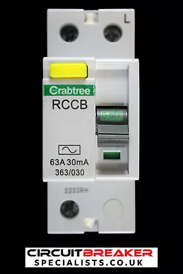 CRABTREE 63 AMP 30mA DOUBLE POLE RCCB RCD TYPE AC STARBREAKER 363/030 • £14.95