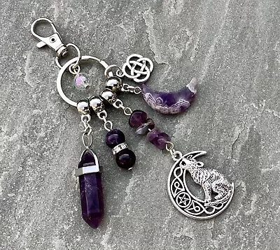 Amethyst Crystal Keyring Keychain Handbag Purse Charm Bag Accessory Pagan Wiccan • £7.50