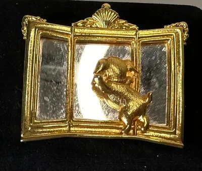 Signed JJ JONETTE Gold Tone Dog In Mirror Vintage Brooch Jewelry Lot Z • $3.50